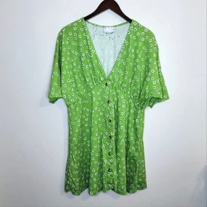 Asos Design Green Floral Mini Dress Size 14 - Picture 1 of 8