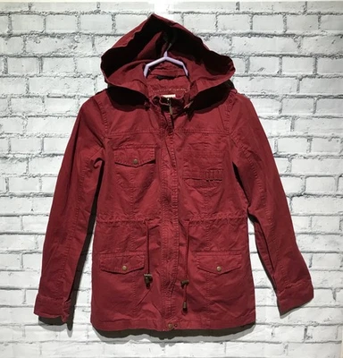 Sello húmedo, S, rojo oscuro 100 % algodón, cremallera de mezclilla suave, broche de presión, capucha extraíble, chaqueta Foto 1 de 4