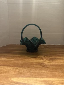 Vintage türkisblau Indiana Glaskorb mit appliziertem Griff - Bild 1 von 12