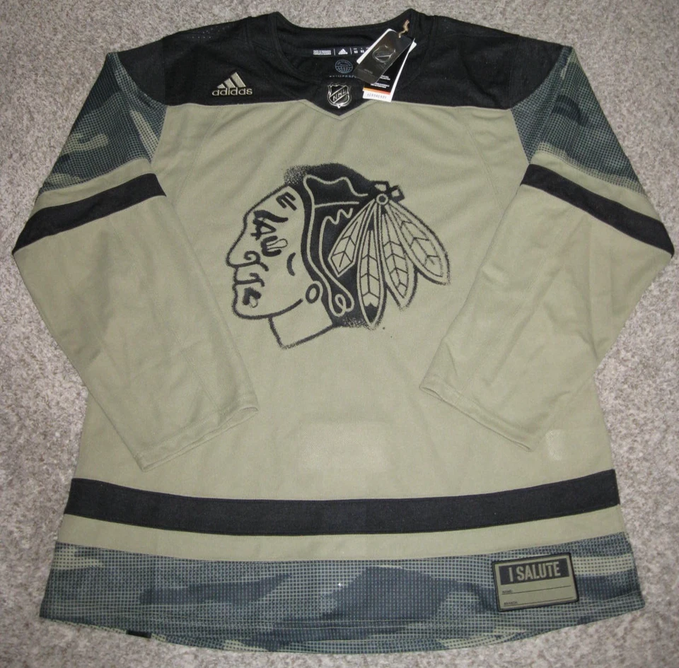 Chicago Blackhawks Military Appreciation Adidas Jersey sz 50 Green Camo