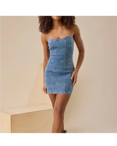 Damen Kleid Medium Denim Trägerlos Country Cowboy College - Bild 1 von 8