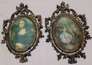 Set Of 2 Vtg Fabric In Ornate Plastic Wall Hangings - Mona Lisa Couple Dancing - Picture 1 of 11