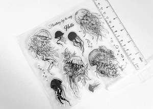 Clear silicone Stamps Jellyfish Medusa Sea Life Album Card embelishments - Picture 1 of 3