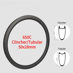 650C Clincher/Tubular Road Bike Carbon Rim 50mm Deep 23mm Wide 16H 18H 20H - Picture 1 of 13