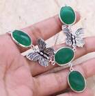 Green Onyx 925 Silver Plated Handmade Necklace of 16" Ethnic