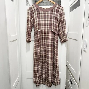 Vtg Red Cream Midi Dress Medium Plaid Teacher Picnic Farm Country Cottagecore - Picture 1 of 8