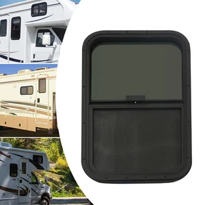 15" x 24" RV Camper Entry Door Window Black Glass Camper,Cargo,Trailer W/ Screen - Picture 1 of 14