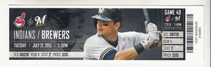 Boleto 21/07/2015 de los Milwaukee Brewers vs Cleveland Indians Matt Garza Ganador #80 - Imagen 1 de 1