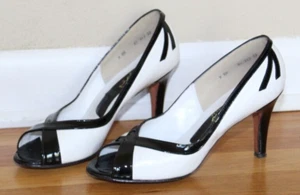 Vintage Amano Black/White Peep Toe Leather Heels Shoes USA Made Women's 9 AA - Picture 1 of 15