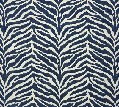TEMPO BURUNDI DENIM BLUE ZEBRA CHENILLE ANIMAL MULTIPURPOSE FABRIC BY YARD 58"W - Image 1 of 4