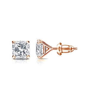 14k Rose Gold Cushion Diamond Simulant Stud Earrings (1/4-2ct,AAA Quality) - Picture 1 of 1