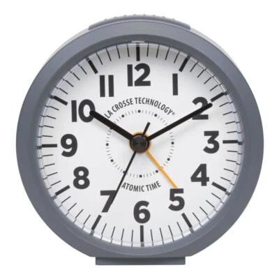 La Crosse Technology Alarm Clock 4 in. Round Gray Analog Atomic Compact Accurate - Image 1 of 4