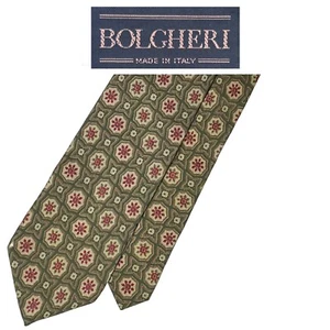 Corbata Bolgheri Verde - Corbata Roja Crema Floral Patrón Geomérico Vintage Italia Seda - Imagen 1 de 10