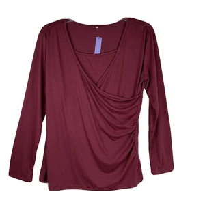 Jinson Ruched Side Shirred Nursing Top Burgundy Long Sleeve Jersey Knit Size XXL - Picture 1 of 7