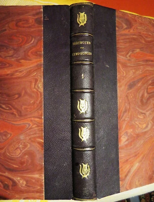 PARTITIONS SYMPHONIES de BEETHOVEN RELIURE ancienne demi-CUIR doré au fer - Photo 1/4