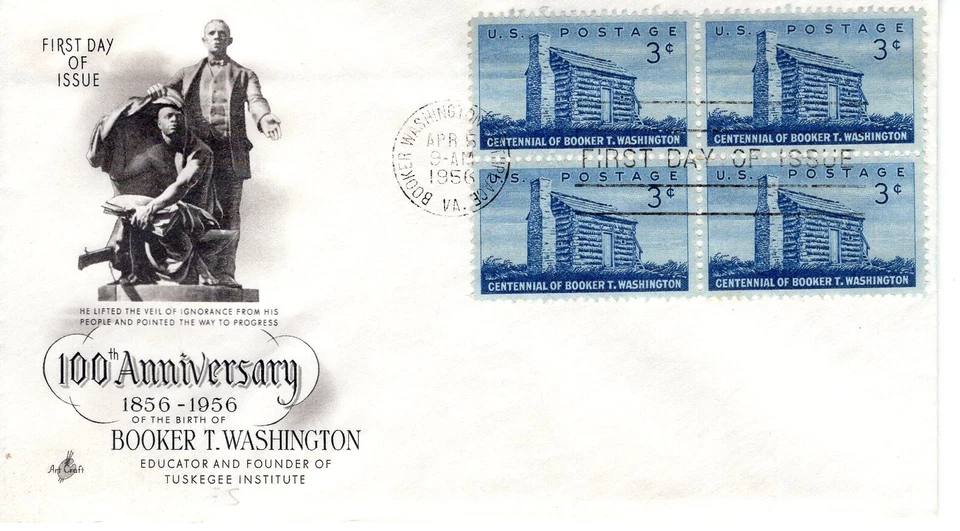 US FDC # 1074 1956 3c Booker T Washington ArtMaster  Block of 4 ST3348 - Image 1 of 3