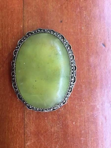 Broche de clip fino antiguo chino de exportación de jade verde y plata - Imagen 1 de 9