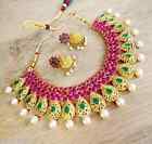 Bollywood Indian Ethnic Traditional Earring Choker Jewelry Set Gold Plated Maroo