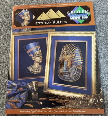 Vintage Egyptian Rulers Queen Nefertiti King Tut Cross Stitch Pattern Booklet - Image 1 of 4