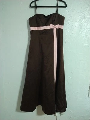 Alfred Angelo Gown Ladies 16 Brown/Pink Spaghetti Strap Prom Wedding Formal - Image 1 of 4