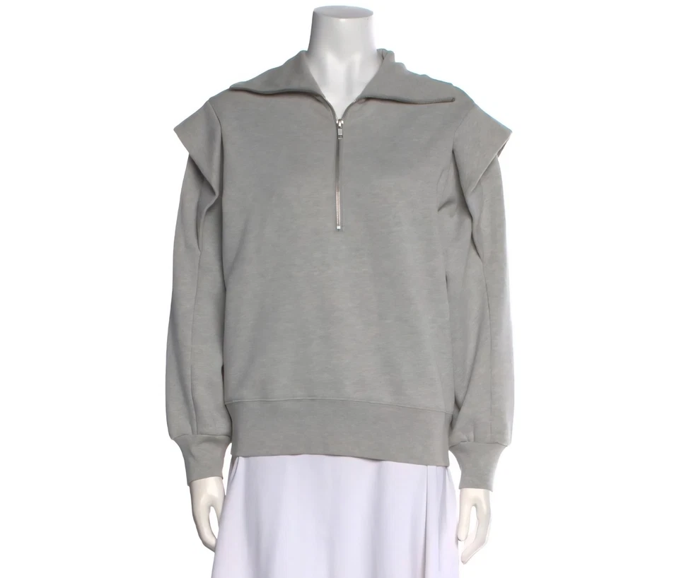 Frame Sporty Half Zip Sweatshirt Womens MD Ruffle Shoulder Fleece Heather Gris - Изображение 1 из 4