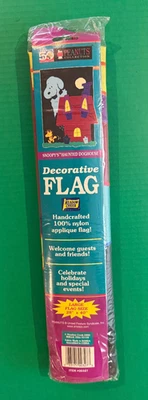 Vtg Peanuts Snoopy Haunted Doghouse  28x40" Decorative Flag Halloween Woodstock - Image 1 of 4