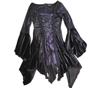 Abito corsetto pizzo velluto vittoriano maniche a tromba strega sexy gotico taglia S - Foto 1 di 7
