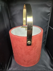 MCM Red Textured Ice Bucket Barware by Sigma Vintage Gold Tone - Picture 1 of 10