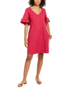 $125 TOMMY BAHAMA WOMENS LANAILETTE FLUTTER DRESS PINK PAPAYA POCKETS M MEDIUM - Picture 1 of 10
