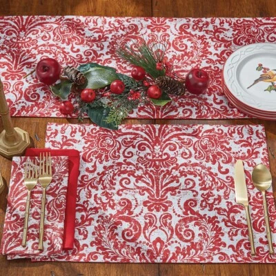 Park Designs  Albemarle  Cotton Placemats ~~ Set of 4 ~~ Red & Ivory - Image 1 of 2
