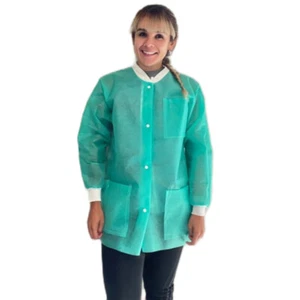 MPG Disposable Lab Jacket, Small, Green, 12/Bx. Made in USA - Picture 1 of 3