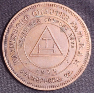 Waynesboro Chapter No 71 Masonic Penny Token Waynesboro Virginia - Picture 1 of 2