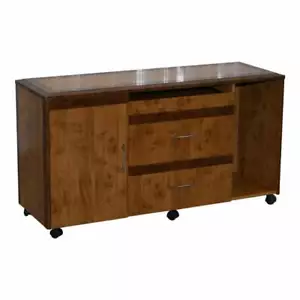 BURR WALNUT SIDEBOARD TV STAND DRAWERS DESIGNED TO HOUSE COMPUTER PART OF SUITE - Picture 1 of 12