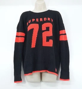 SUPERDRY Black Pink COTTON Blend Relaxed Fit Women's Chunky Jumper UK 6 8 XS - Picture 1 of 4