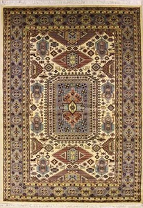 Rugstc 5x8 Caucasian Design White Area Rug, Hand-Knotted,Geometric with Wool - Picture 1 of 5