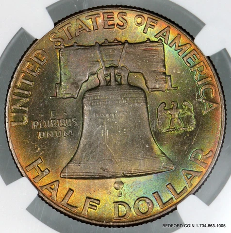 PRETTY RAINBOW TONED NGC MS65+ FBL 1948 FRANKLIN SILVER HALF DOLLAR 50c (BC08) Cover