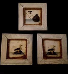 3 Maritim/Möwe 3-D Wandbilder Bilder mit Holz/Seilrahmen; blaue Strandszenen - Bild 1 von 12