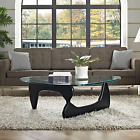 Noguchi Table Triangle Glass Coffee Table Vintage Glass End Table, Solid Wood Ba
