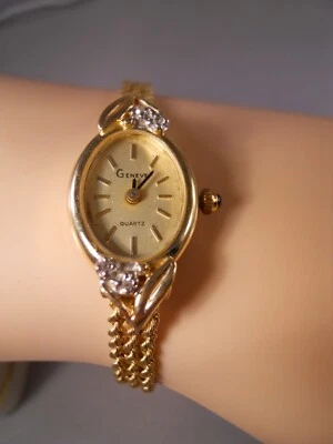 GENEVE 14K ЖЕЛТОЕ ЗОЛОТО БРИЛЛИАНТ 3 РЯДА ВЕРЕВКИ ЦЕПОЧКА БРАСЛЕТ КВАРЦЕВЫЕ ШВЕЙЦАРСКИЕ ЧАСЫ - Изображение 1 из 4