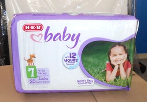 HEB Size 7 Large Diapers Older Child On Package Bedwetting Baby Diapers - Picture 1 of 6