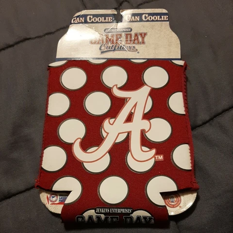 ALABAMA CRIMSON TIDE POLKA DOT KOOZIE CAN COOLER NEW DOUBLE SIDED FLAT Cover