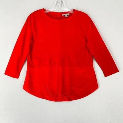 COS Womens Button Back Peplum Top Size Small Red Cotton Silk 3/4 Sleeve - Image 1 of 4