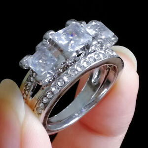 2pcs/set 925 Silver Rings Women Couple Engagement Wedding Cubic Zirconia Jewelry