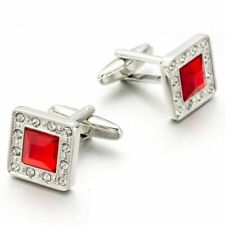 2.70 CT Red Ruby & CZ Men's 935 Silver French Shirt 14k White Gold FN Cufflinks