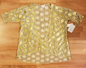 Kimono trasparente LuLaRoe elegante oro bianco a pois lamina trasparente taglia 3 Bianca Holiday - Foto 1 di 8
