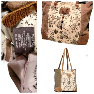 Myra Tasche Unikat Schlüssel Upcycling Canvas Baumwolle/Leder Schultertasche Tasche Euc Hippie - Bild 1 von 13