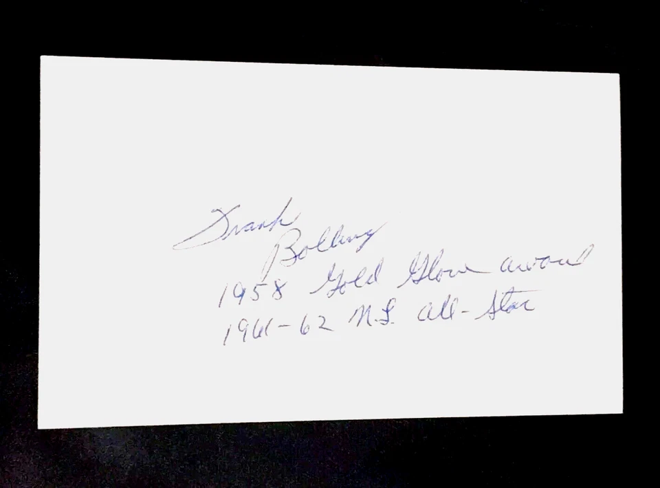 FRANK BOLLING DETROIT TIGERS ATLANTA BRAVES SIGNED AUTOGRAPHED INDEX CARD 3X5 C - Image 1 of 1