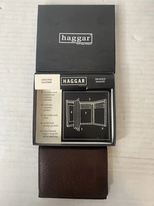 Vintage Haggar 90s Tri Fold Wallet 1997 Genuine Leather Brown NOS - Bild 1 von 20