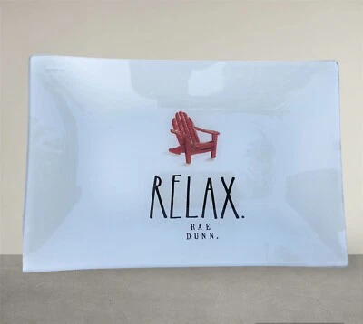 Rae Dunn Frosted Serving Platter Red Adirondack Chair Relax Lake Spring/ Summer - Image 1 of 4