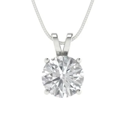 2 cttw Silver Pendant and 18" Necklace White Gold Plated 8.0mm Cubic Zirconia - Image 1 of 4